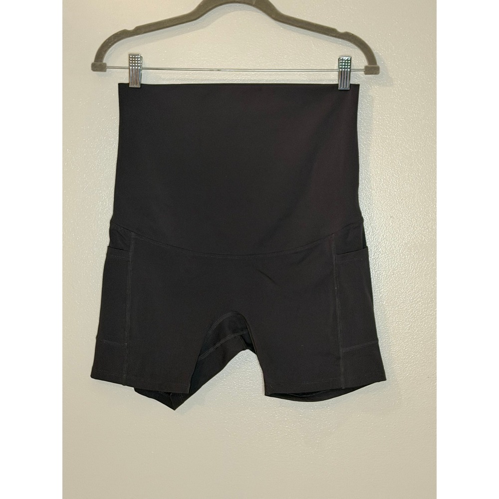 Poshdivah Women Black Maternity Activewear Athletic Shorts High Waist Size S